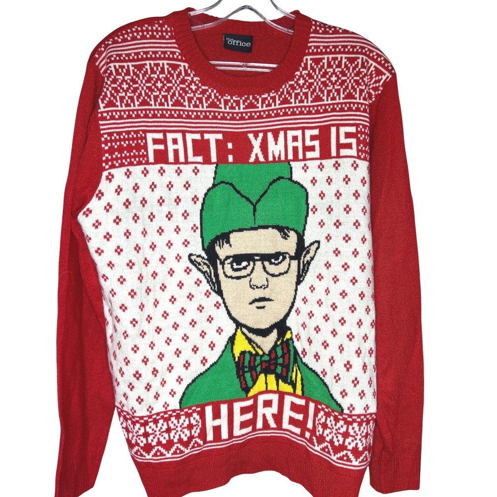 The‎ Office LARGE Dwight Schrute Ugly Christmas Sweater Red Fact Xmas Is Here